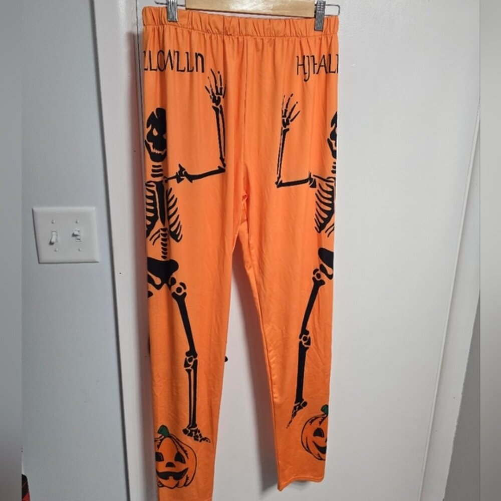 Halloween Skeleton Print Orange Pants